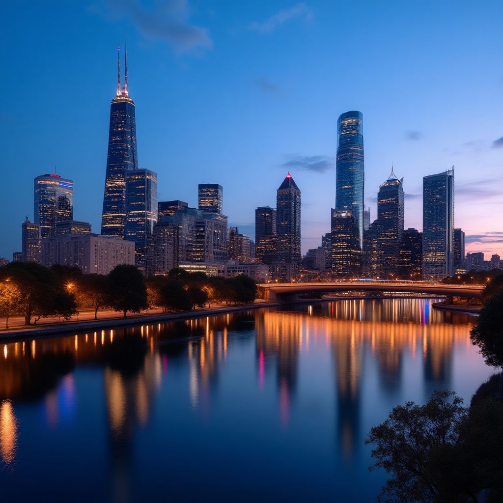 Melbourne skyline panorama view with team members